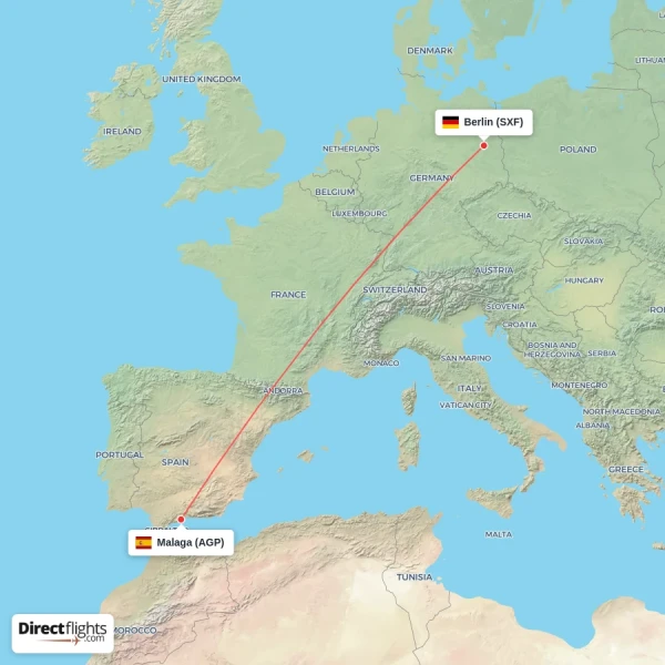 Berlin - Malaga direct flight map