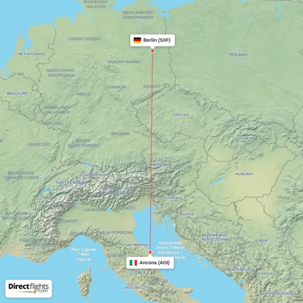 Berlin - Ancona direct flight map