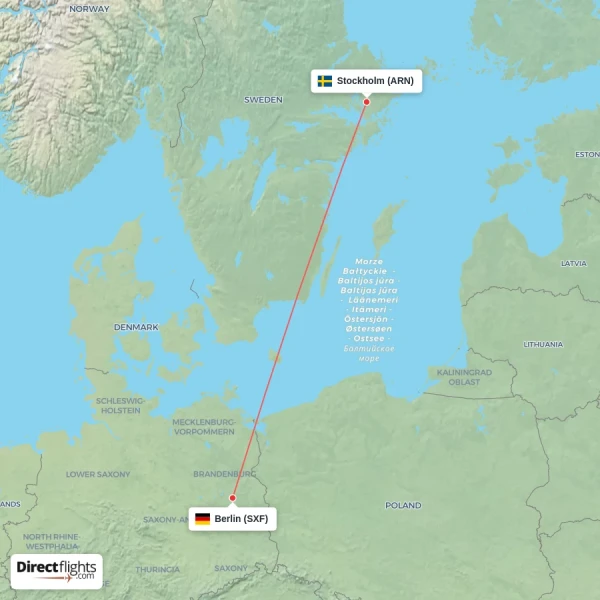 Berlin - Stockholm direct flight map