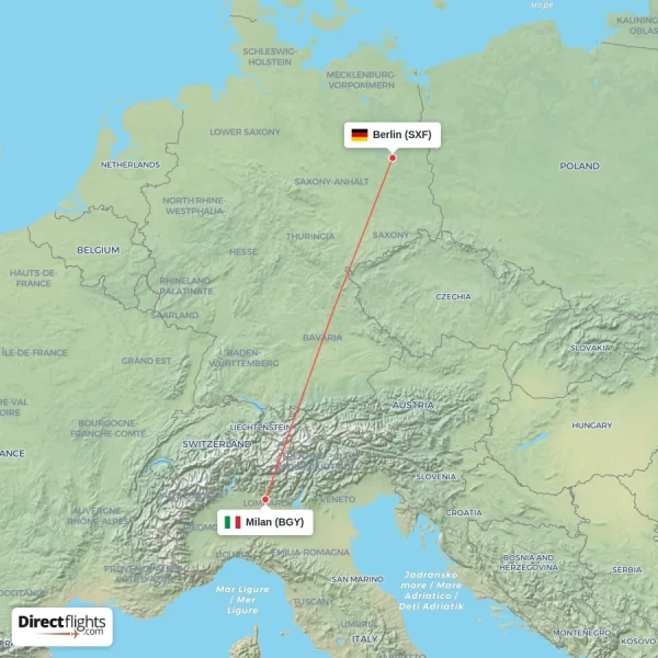 Berlin - Milan direct flight map