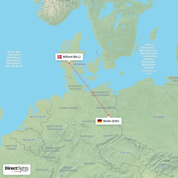 Berlin - Billund direct flight map