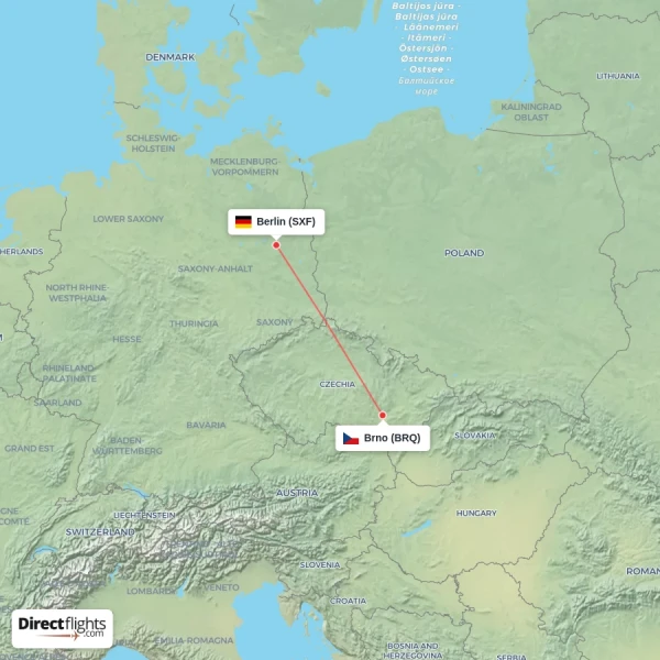 Berlin - Brno direct flight map