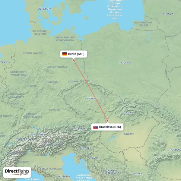 Berlin - Bratislava direct flight map