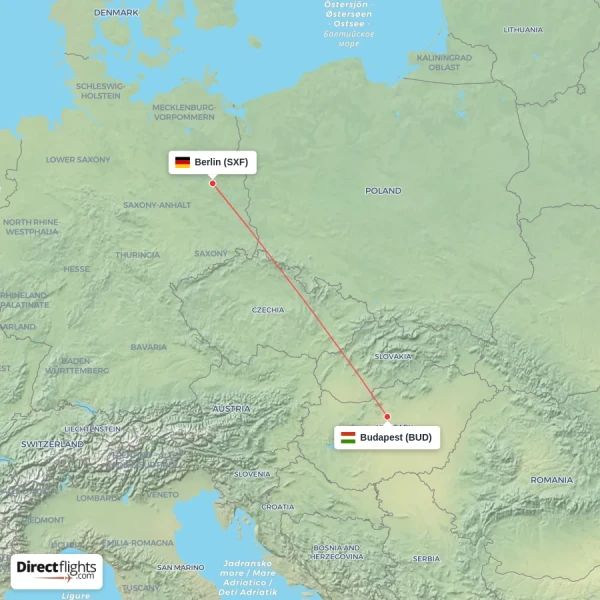 Berlin - Budapest direct flight map
