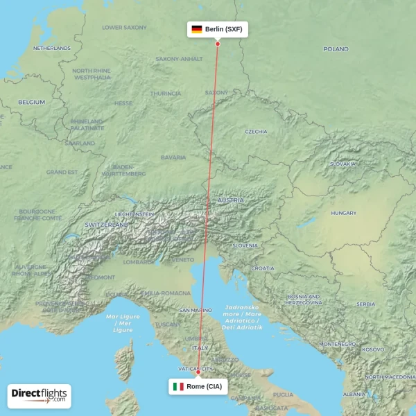 Berlin - Rome direct flight map