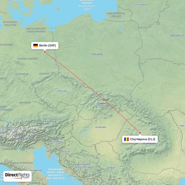 Berlin - Cluj-Napoca direct flight map