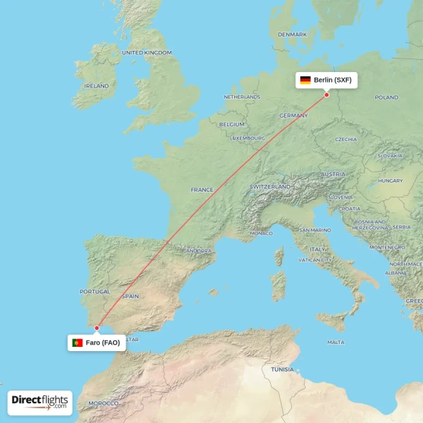 Berlin - Faro direct flight map