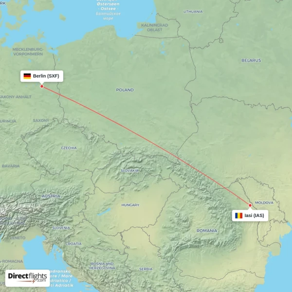 Berlin - Iasi direct flight map