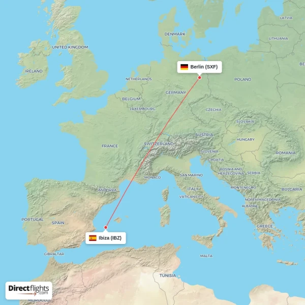 Berlin - Ibiza direct flight map
