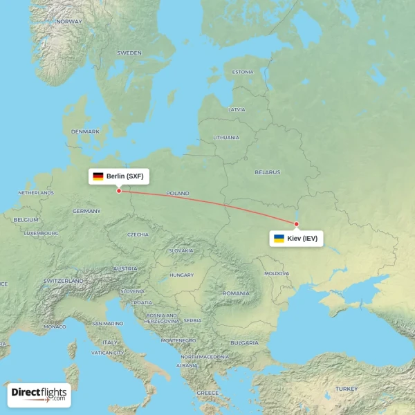 Berlin - Kiev direct flight map