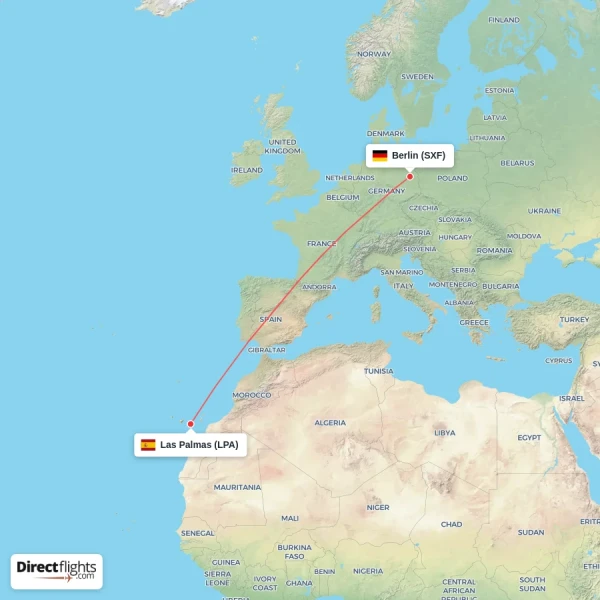 Berlin - Las Palmas direct flight map