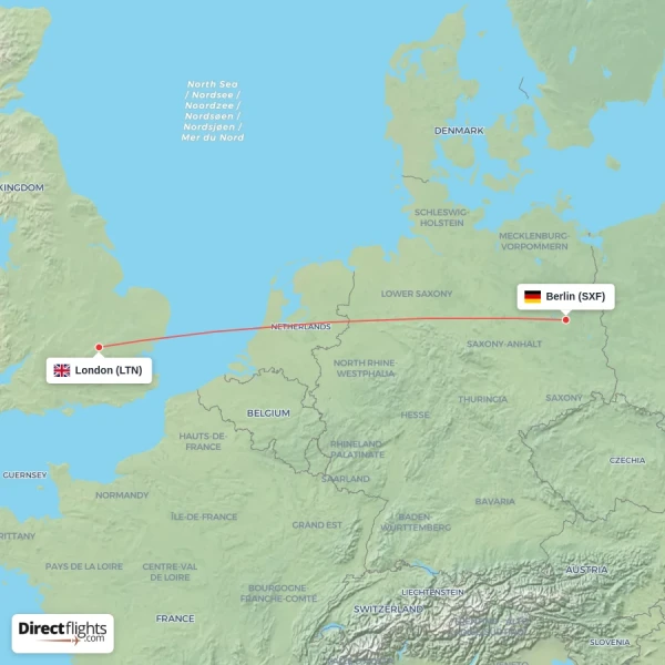 Berlin - London direct flight map