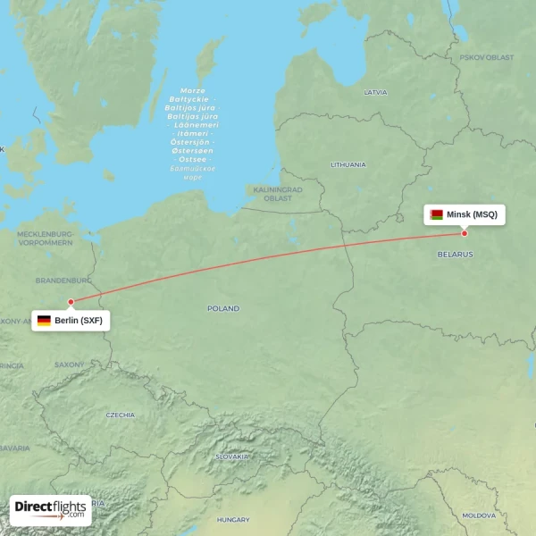Berlin - Minsk direct flight map