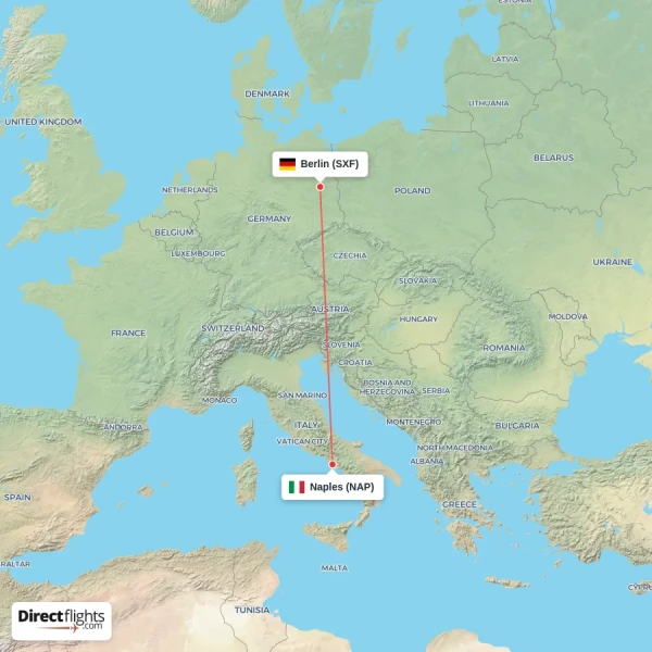 Berlin - Naples direct flight map