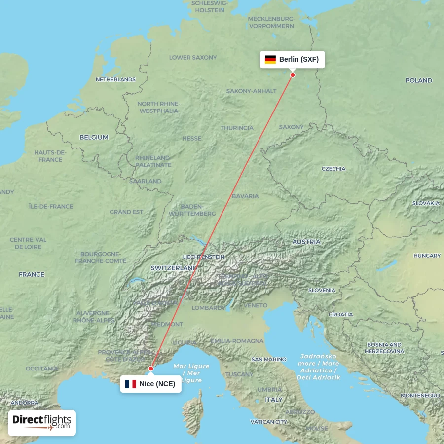 SXF - NCE route map