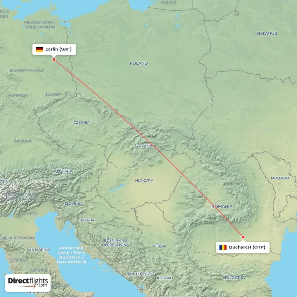 Berlin - Bucharest direct flight map