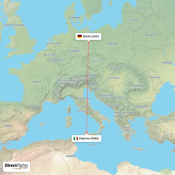 Berlin - Palermo direct flight map