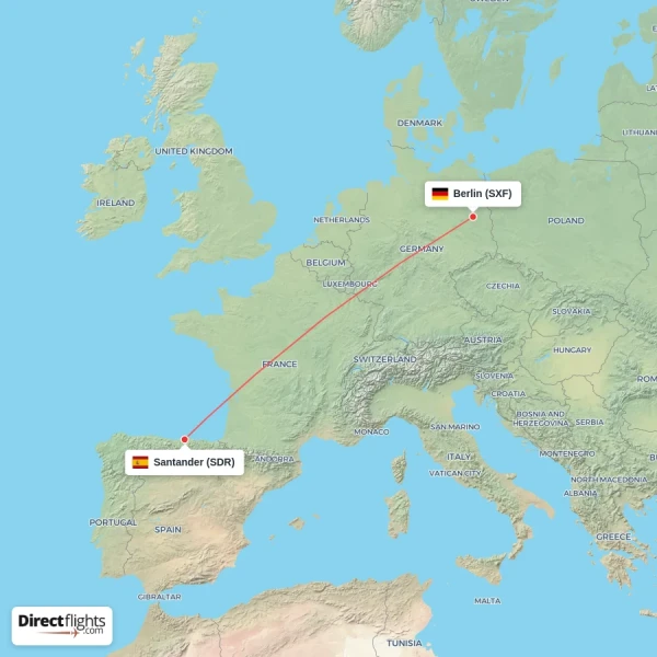 Berlin - Santander direct flight map