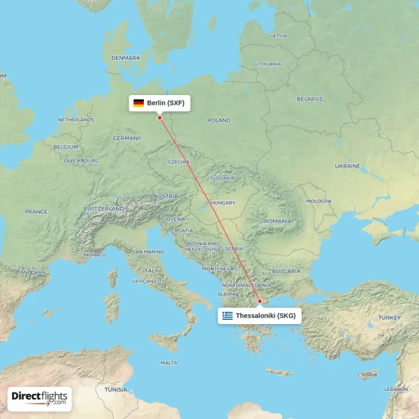 Berlin - Thessaloniki direct flight map