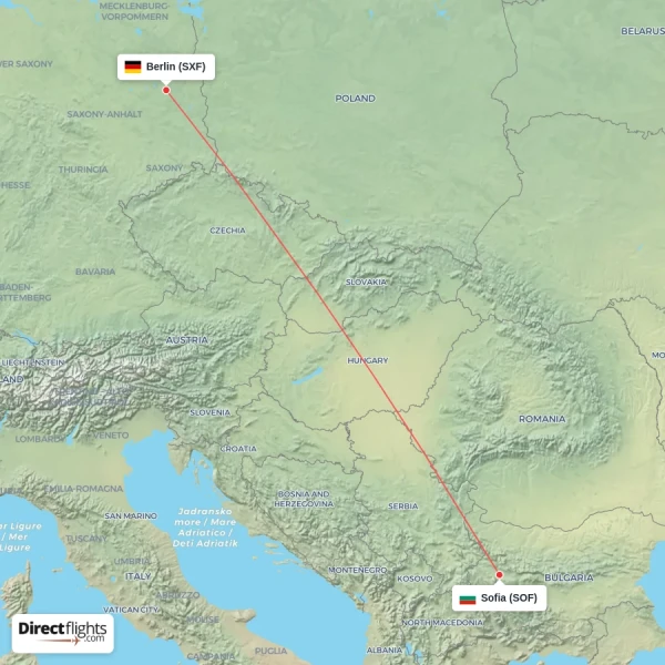 Berlin - Sofia direct flight map