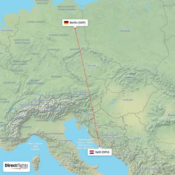 Berlin - Split direct flight map