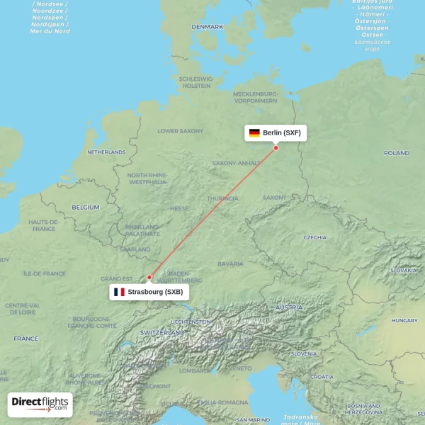 Berlin - Strasbourg direct flight map