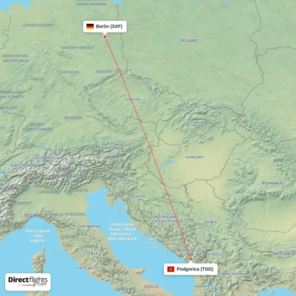 Berlin - Podgorica direct flight map