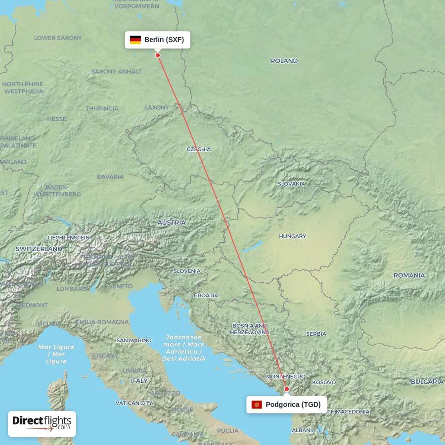 SXF - TGD route map