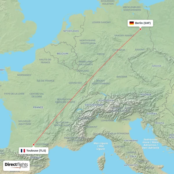 Berlin - Toulouse direct flight map
