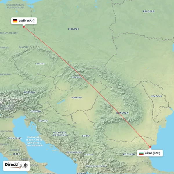Berlin - Varna direct flight map