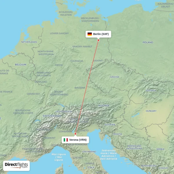 Berlin - Verona direct flight map