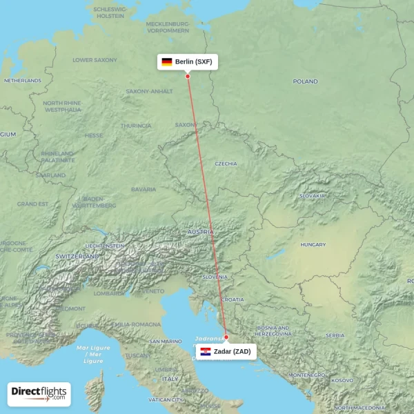 Berlin - Zadar direct flight map