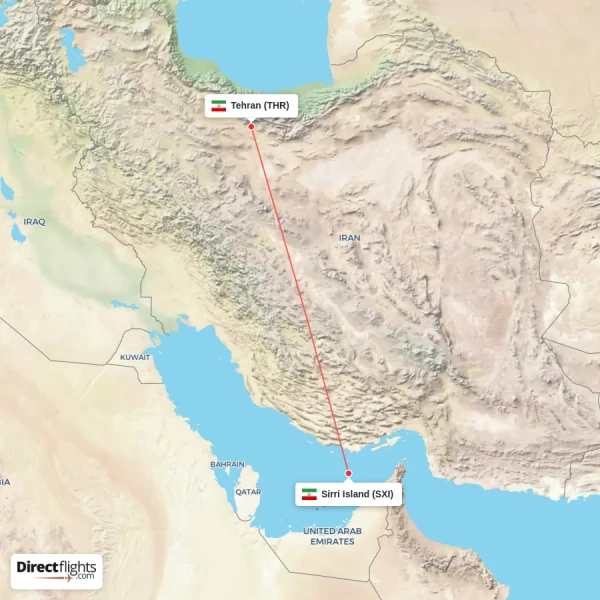 Sirri Island - Tehran direct flight map