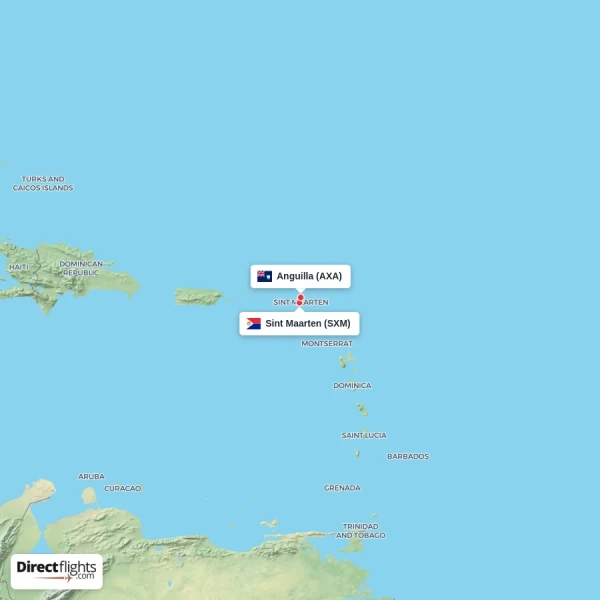 Sint Maarten - Anguilla direct flight map