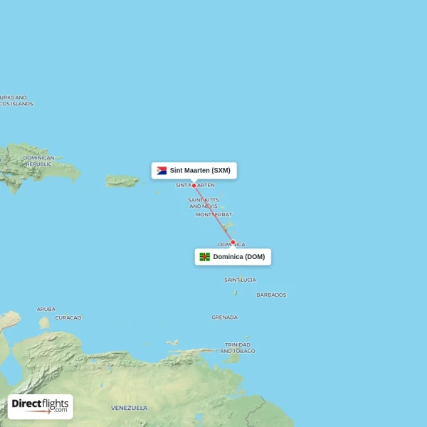 Sint Maarten - Dominica direct flight map