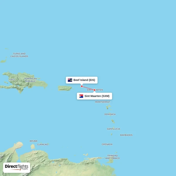 Sint Maarten - Beef Island direct flight map