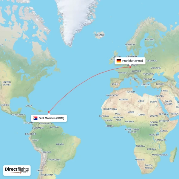 Sint Maarten - Frankfurt direct flight map