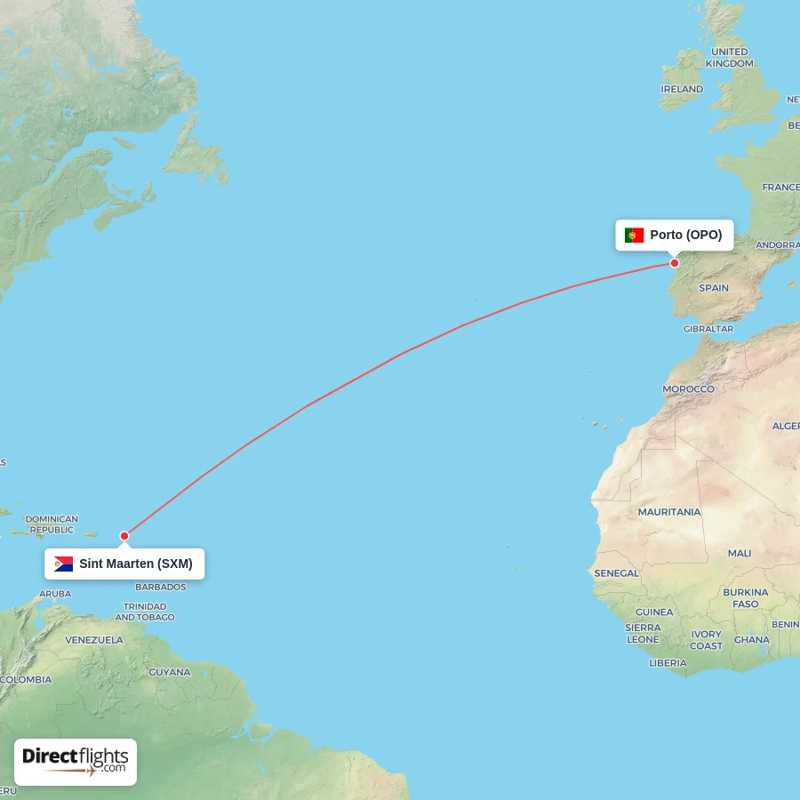 SXM - OPO route map