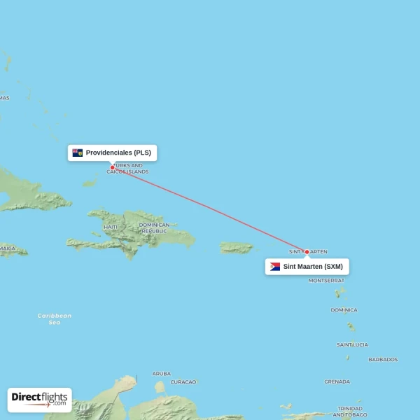 Sint Maarten - Providenciales direct flight map