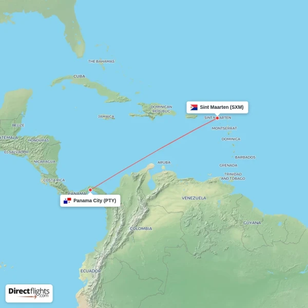 Sint Maarten - Panama City direct flight map