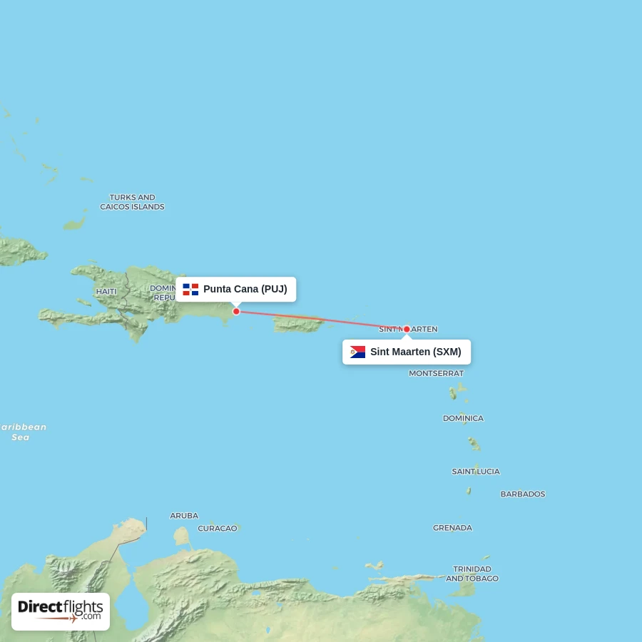 SXM - PUJ route map