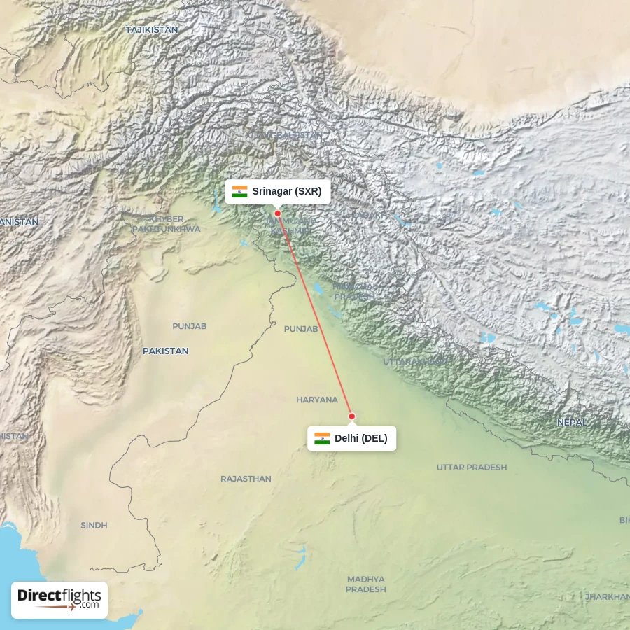 SXR - DEL route map