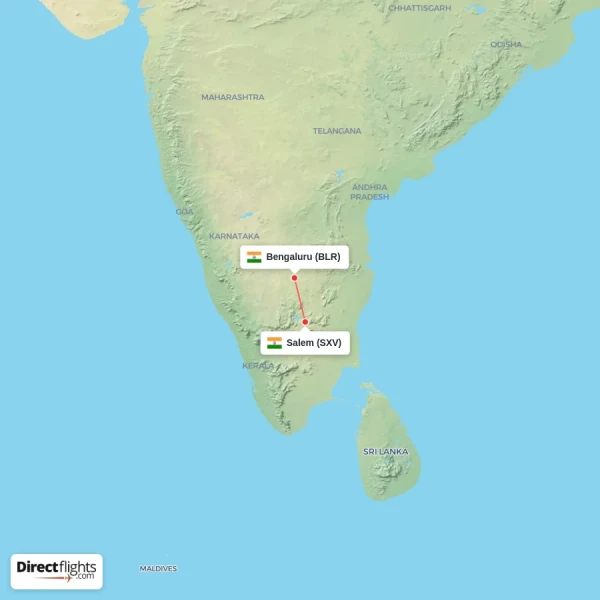 Salem - Bengaluru direct flight map