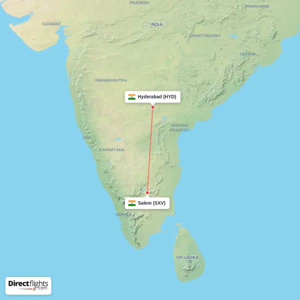 Salem - Hyderabad direct flight map