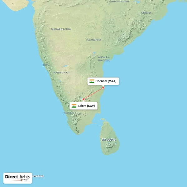 Salem - Chennai direct flight map