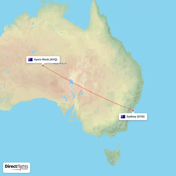 Sydney - Ayers Rock direct flight map