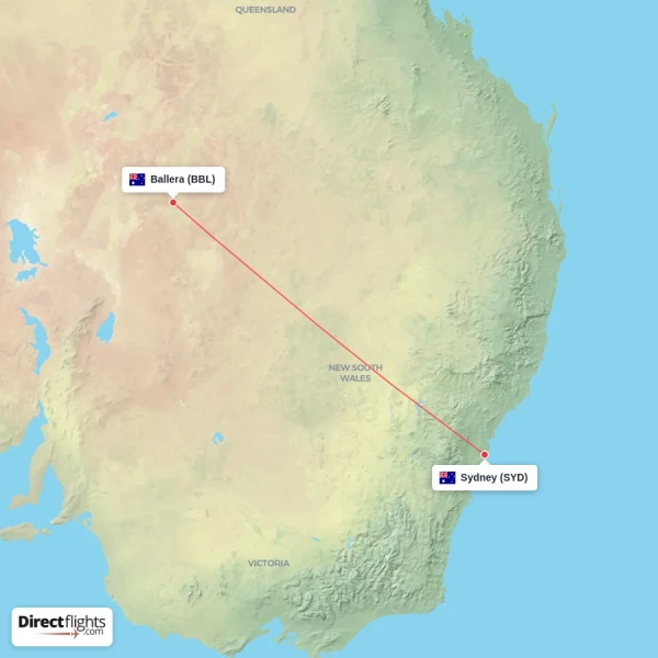Sydney - Ballera direct flight map
