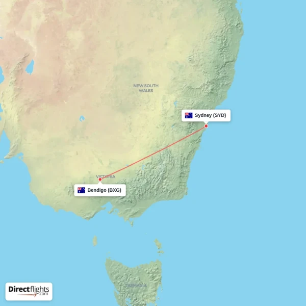 Sydney - Bendigo direct flight map