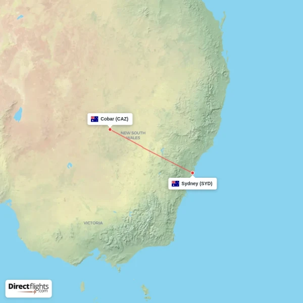 Sydney - Cobar direct flight map