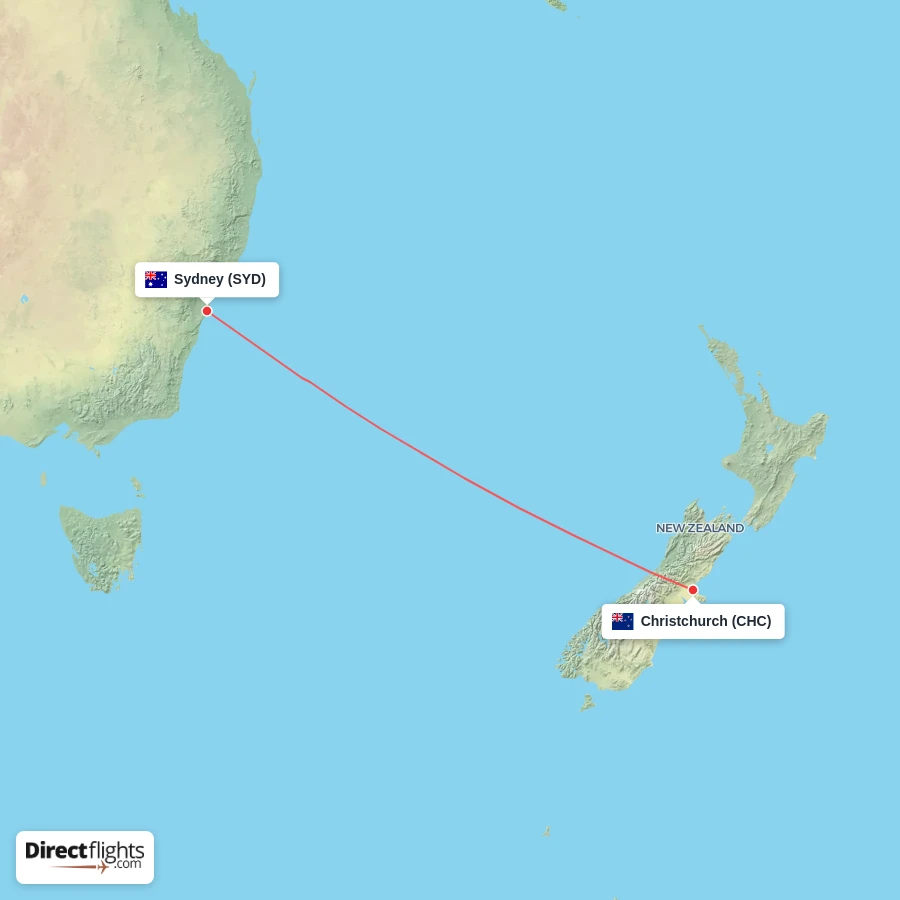 SYD - CHC route map